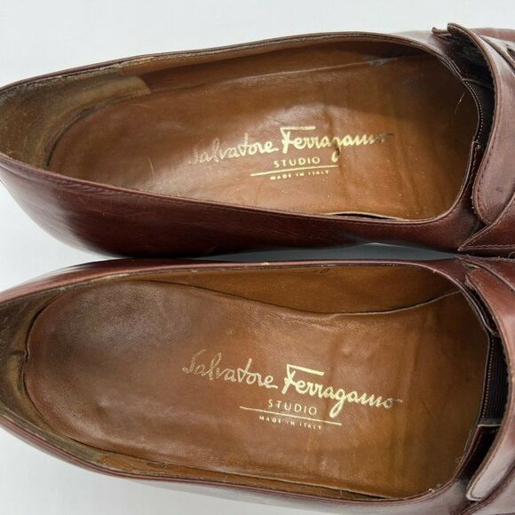 SALVATORE FERRAGAMO Brown Tassel Kiltie Loafer Slip on DRESS SHOES 7 1/2 D Italy - Picture 3 of 9
